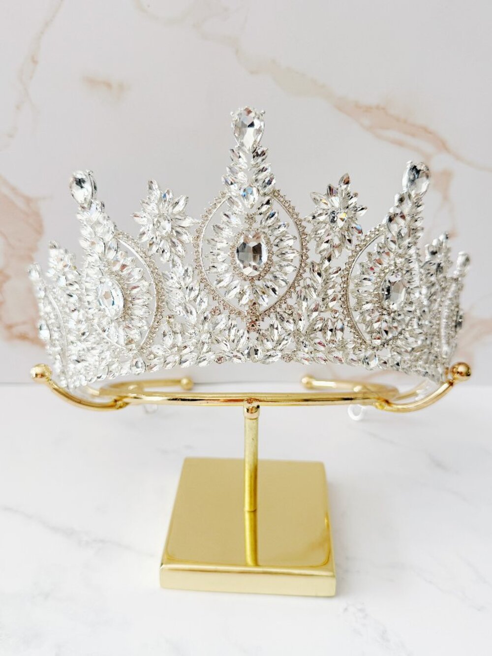 Vintage Wedding Crown, Princess Headpiece, Silver Pageant crown, Bridal Tiara
